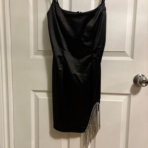 Chic Black Mini Dress with Fringe Accent